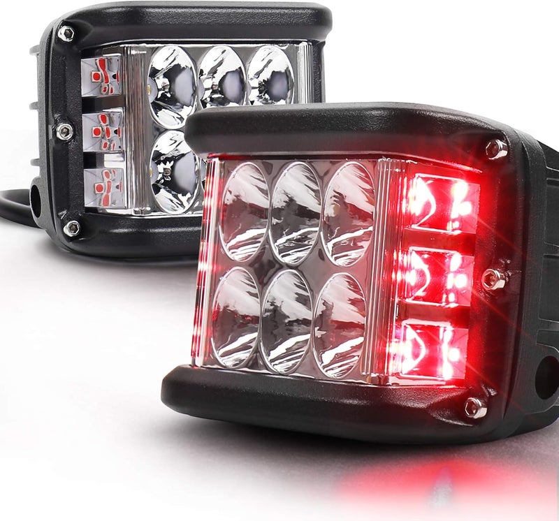 POVTOR أضواء بود LED مزدوجة الجوانب، 4 بوصة بودات ضوء LED مع مصابيح DRL حمراء ثابتة ووميض للقيادة على الطرق الوعرة لمركبات الجرار والشاحنات والدراجات الرباعية والسيارات الرياضية والقوارب 4x4 - Image 1